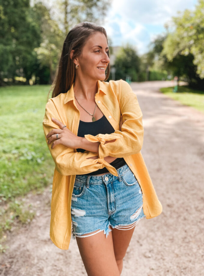Linen Women Button Shirt With Bow Cuffs